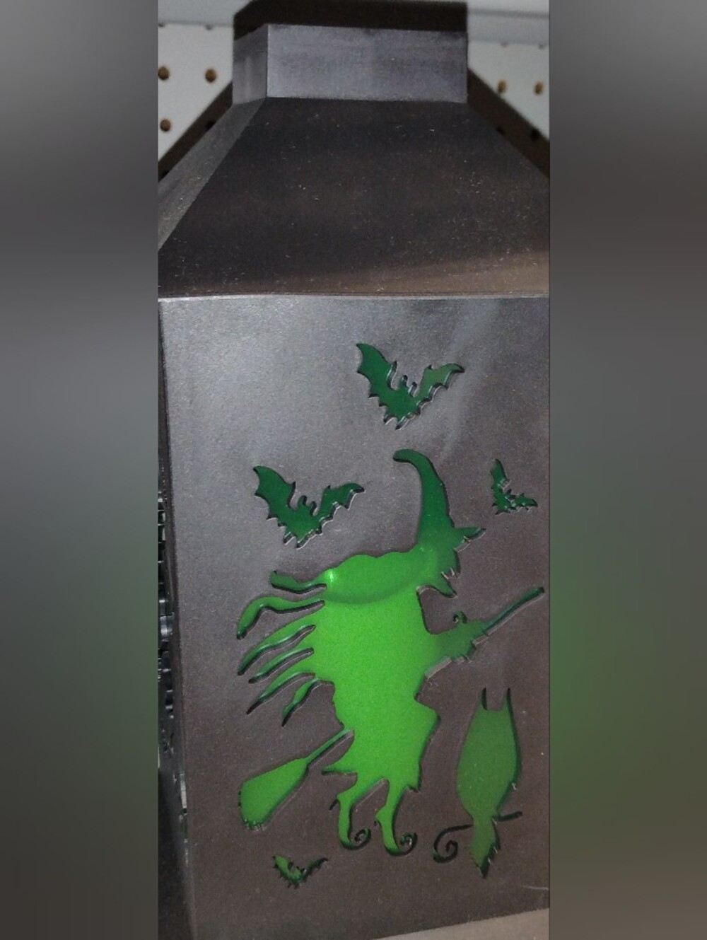 Halloween Black Witch Cut-out Lantern - Green Accent
